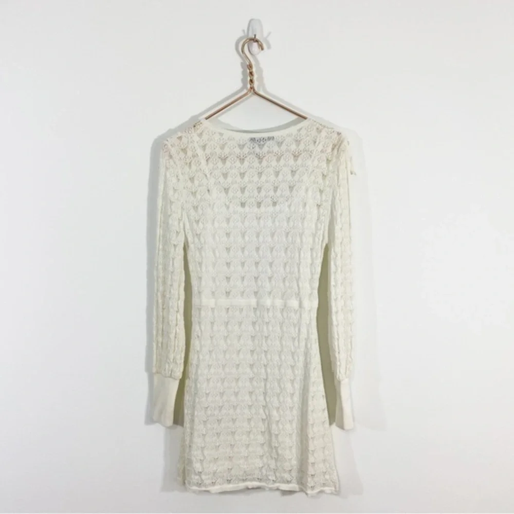 Zara NWT Medium White Pointelle‎ Knit Long Sleeve Mini Dress Ruffles